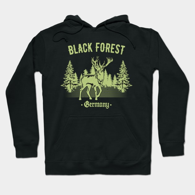 Black Forest Germany Deer with Trees Swabia Hoodie by Foxxy Merch